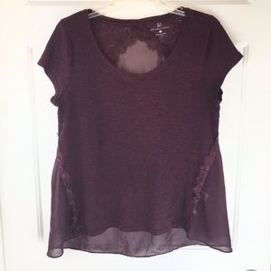 4/$25 NYCo. Maroon Lace Short Sleeve Top Sz L